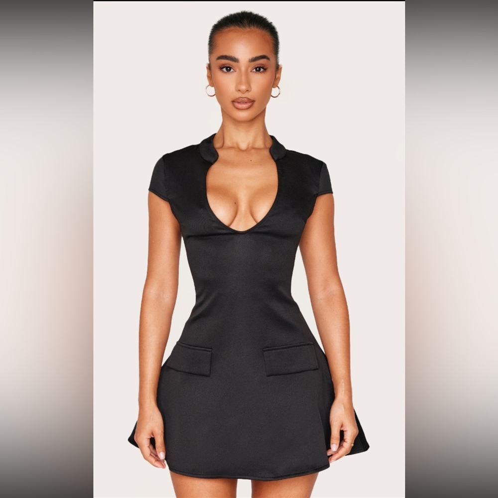 PETITE BLACK WOVEN STRUCTURED SHIFT DRESS